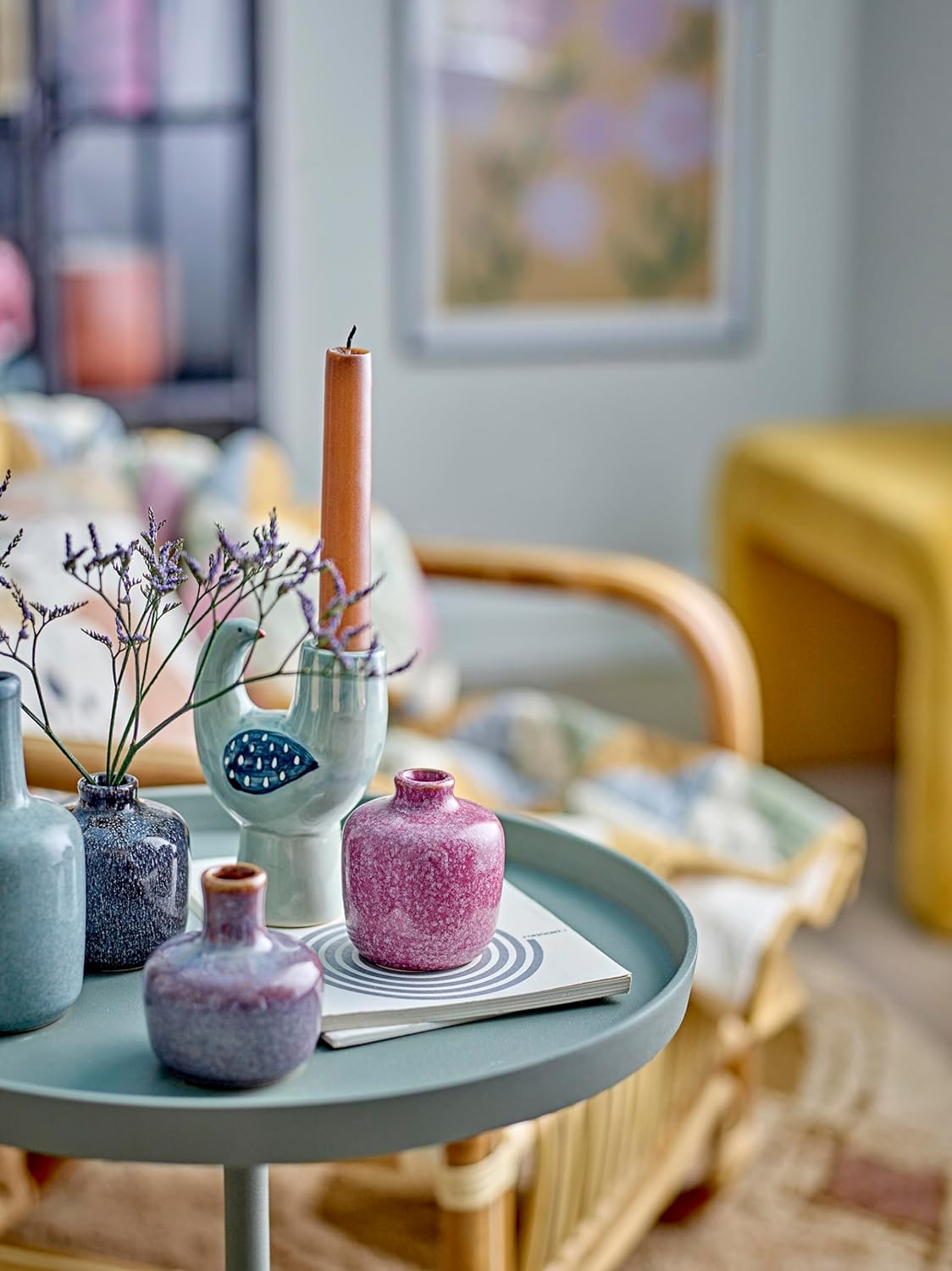 Bloomingville Trudy Ceramic Candle Holder Bird Blue Green for 1 Candle 12 x 8 cm