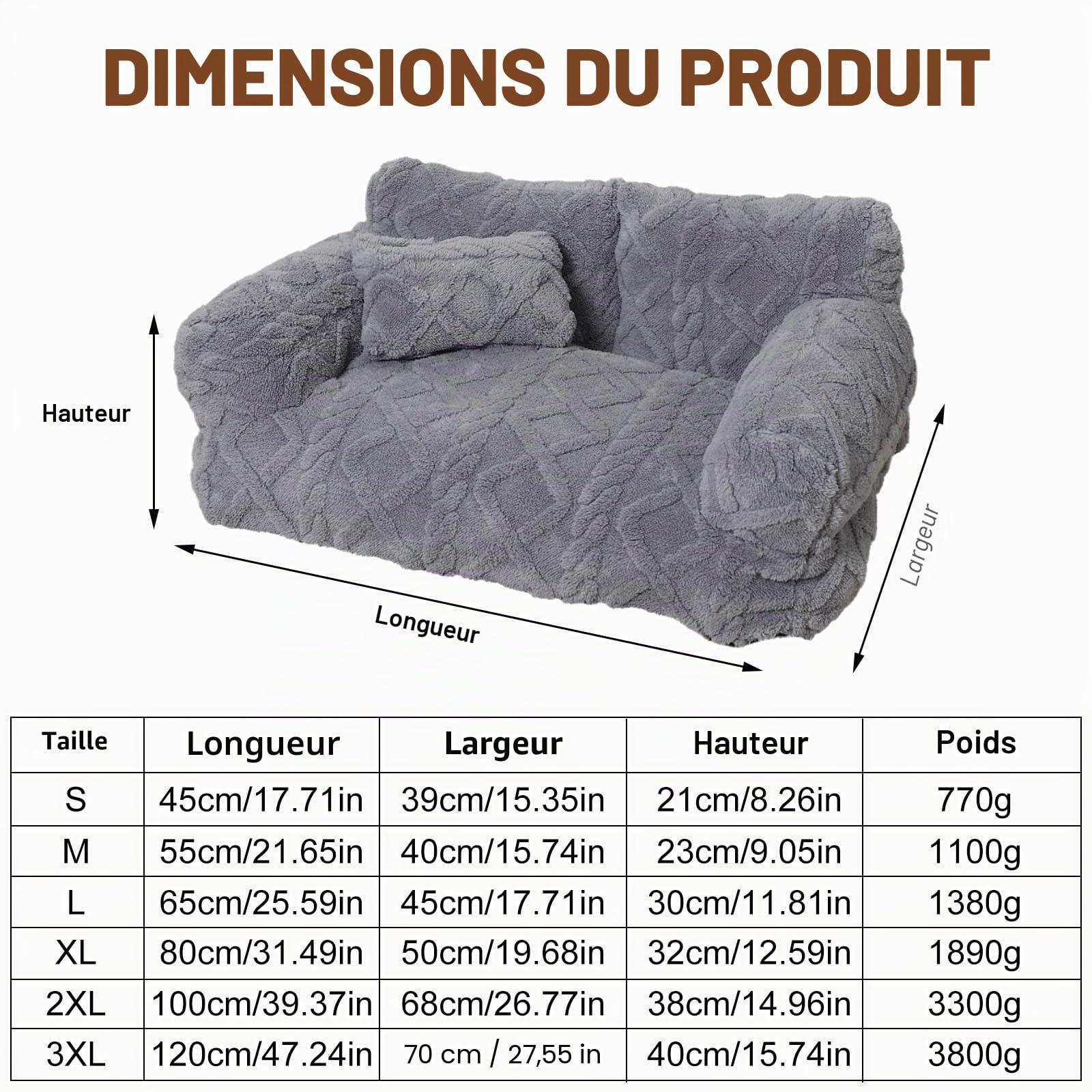 Générique Canapé-Lit Apaisant pour Animaux, en Peluche, avec Housse Amovible Et Bords Surélevés — 6 Tailles Disponibles — Lit Douillet Et Moelleux pour Chiens Et Chats, Doux Et Lavable(Light Gray,L)