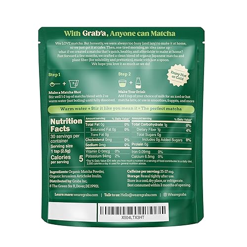 Miniatura 6 de Grab'a Matcha Instant Organic Matcha Blend, de Uji, Japón (75g2.65oz) (sin azúcar)
