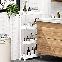 Vista 3 de SPACEKEEPER Slim Rolling Storage Cart 4 Tier Bathroom Organizer Mobile Shelving Unit Utility Cart Tower Rack for Kitchen Laundry Narrow Places