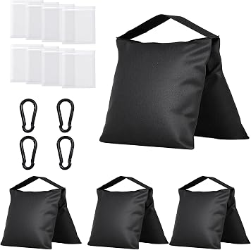 4-Pack Heavy Duty Sandbags,Multi-Use Stability for Photography Backdrop Stands Tripods Canopies Tents & Outdoor Gear,Reinforced Design + 4 Clips