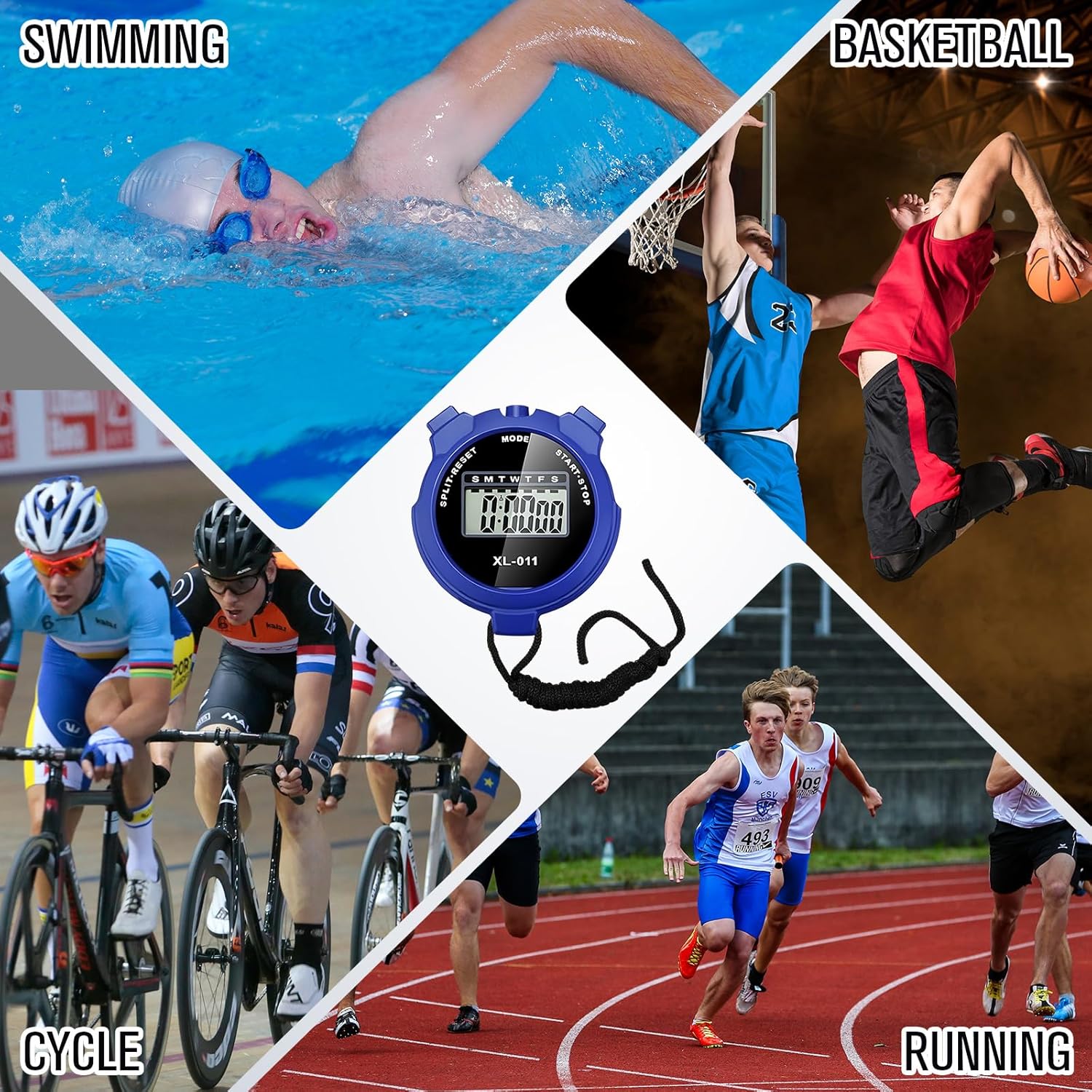 TOODOO 12 Pack Multi Function Digital Stopwatch Timer Bulk Sports Stopwatch with Lanyard Plastic Display Waterproof Date Time Alarm Timer for Coaches Fitness Referees