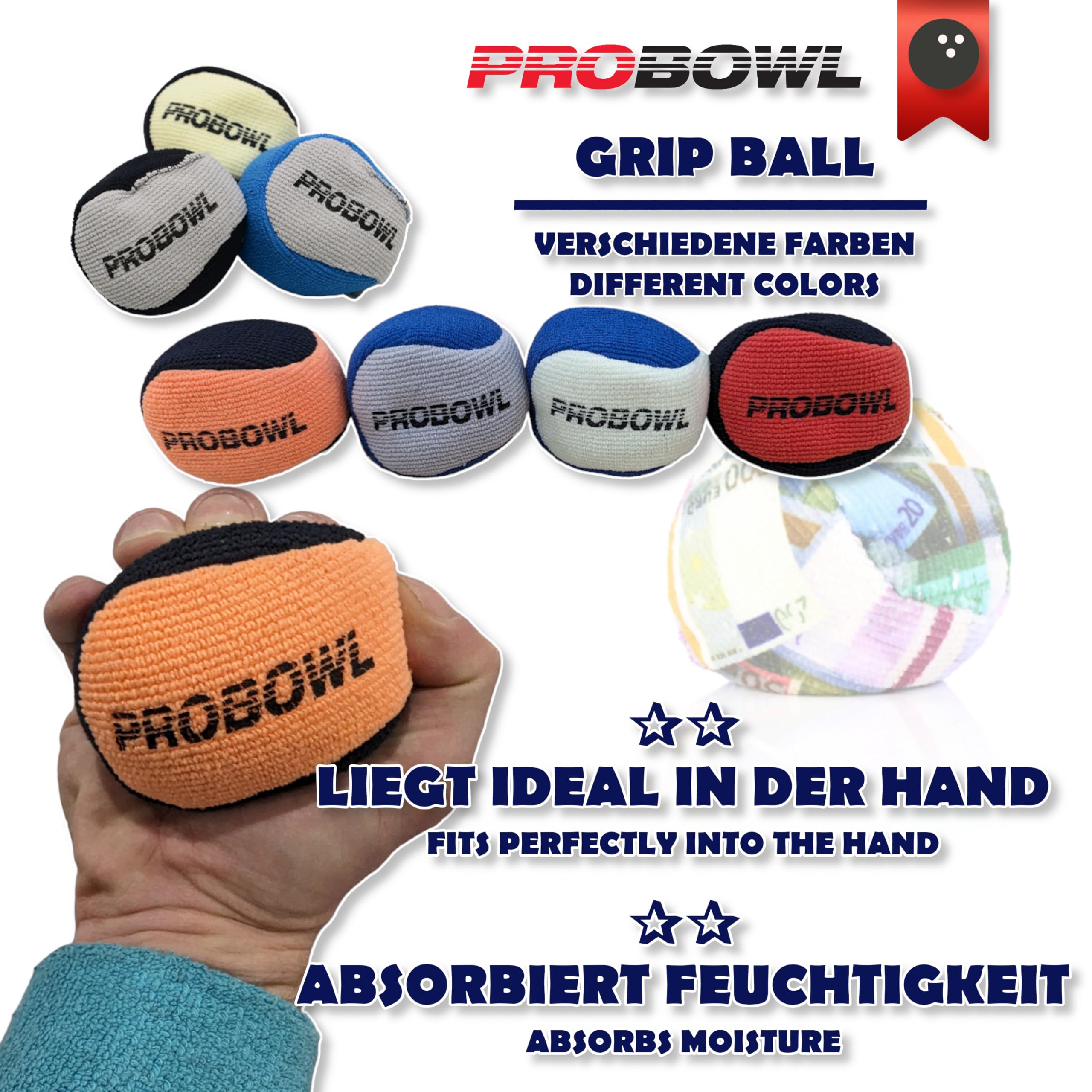 Sac De Préhension Pro Bowl Grip Ball - Microfibre Avec Talc - Pour Bowling, Escalade, Tennis