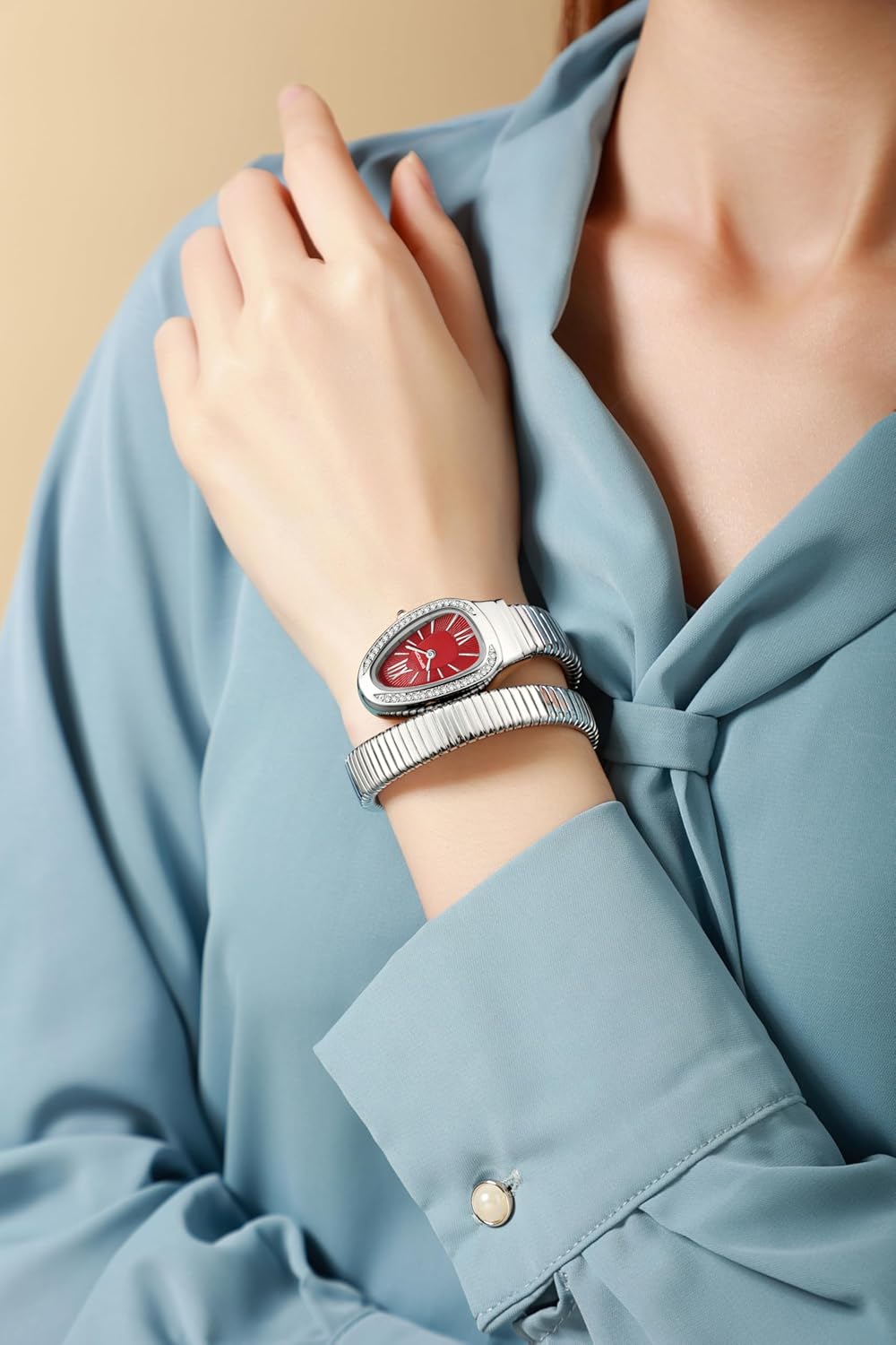 Gosasa Snake Bracelet Watch for Women, Elegant Bangle Wrist Watch with Flexible Wrap Strap Design, Fashion Jewelry Style Quartz Watch, Adjustable Cuff Watch for Dress & Gift - Image 2