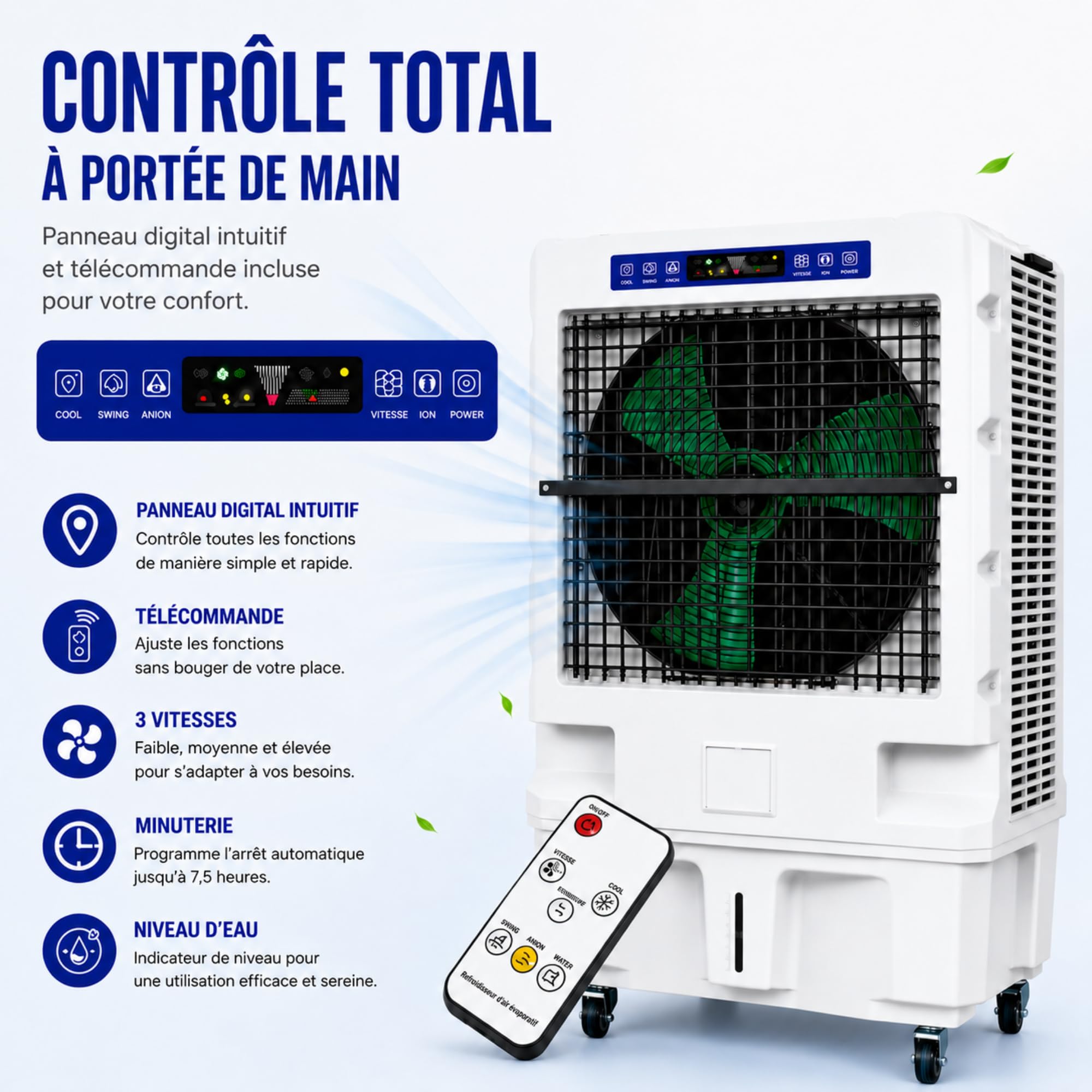 Climatizador Evaporativo Profesional VONALA EOLUS 120 PRO – Enfriador de Aire Portátil, Depósito 50L, Caudal 13000 m³/h, Cobertura 150m², 800W, Industrial Pórtatil, Ideal Terrazas y Hostelería