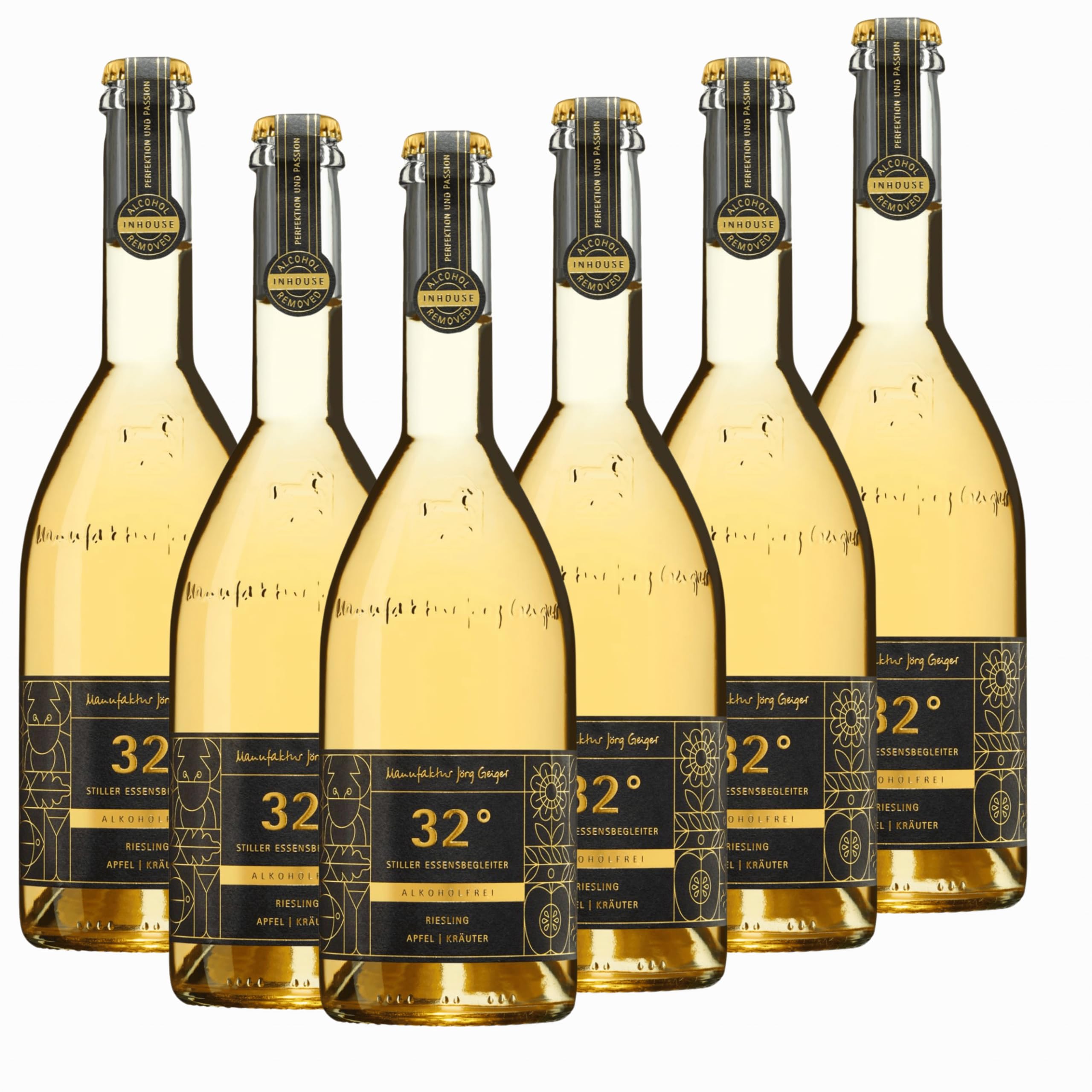 Manufaktur Jörg Geiger 32° Grad (6x0,75l) - Alkoholfreier Weißwein aus Deutschland - <0,5% vol - inkl. gratis Weinausgießer | Frisch und feinfruchtig