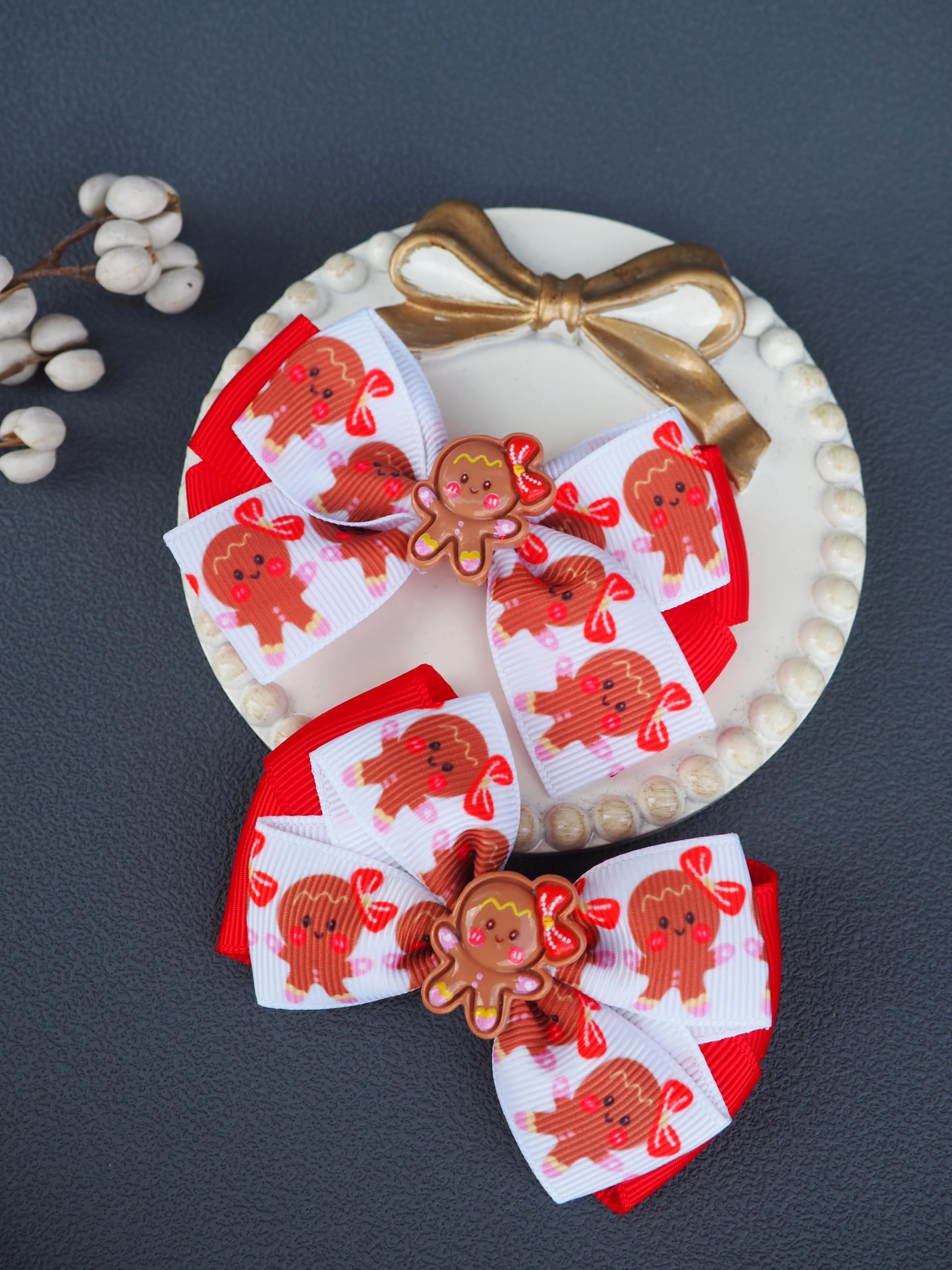 MeiMei Christmas Gingerbread Girls Hair Bow Clip, Handmade 3.25 inch Grosgrain Ribbon Bow with Alligator Clip - Image 4