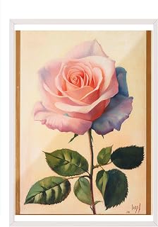 Zestia Beyaz Çerçeveli Tablo, Pembe Gül, Realistik Çiçek İllüstrasyonu Poster No: 107432 21 x 30