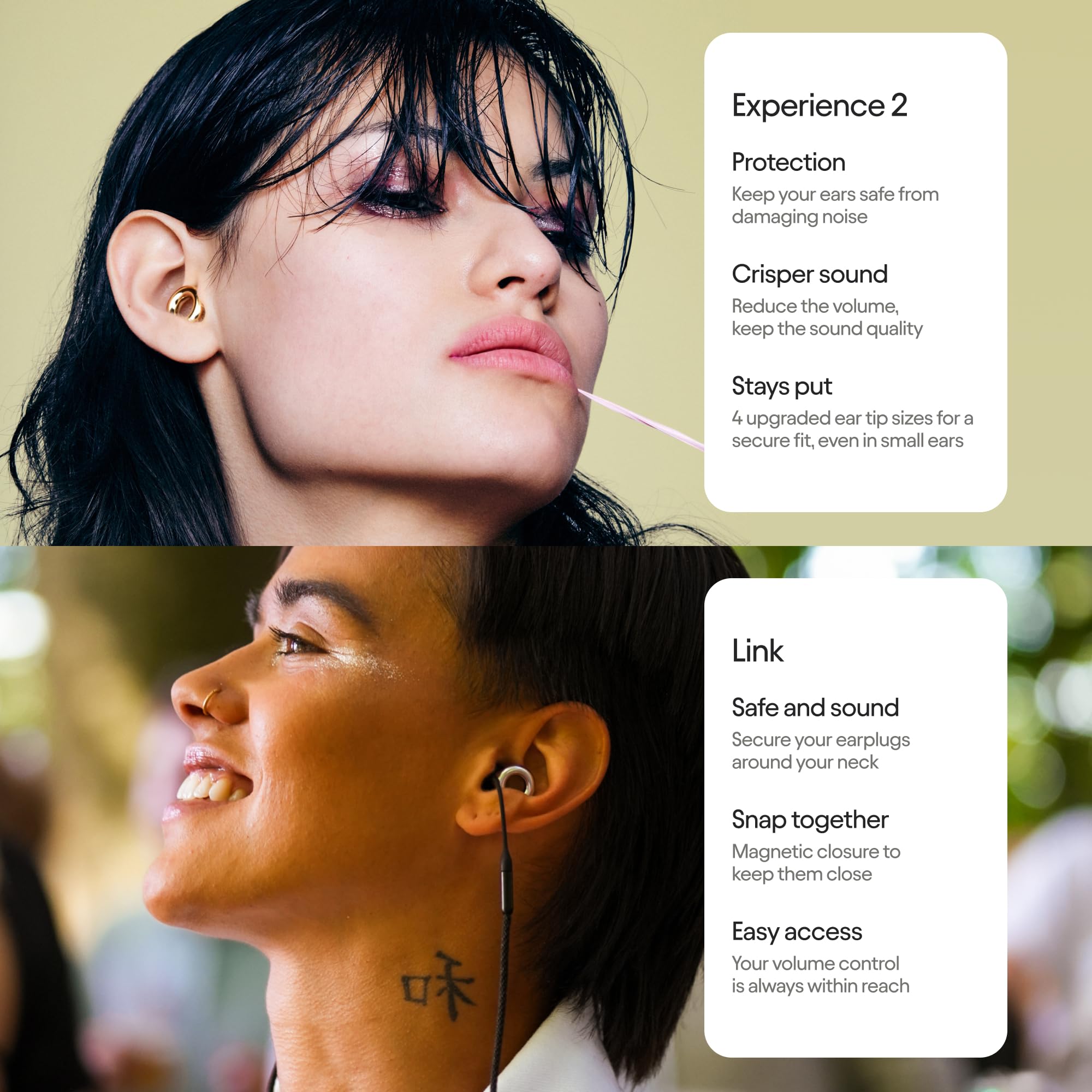 Loop Earplugs, coffret Experience Link – Lot de 2x Experience 2 + Link | Bouchons d’oreille réutilisables pour la sensibilité au bruit, les concerts, spectacles, festivals