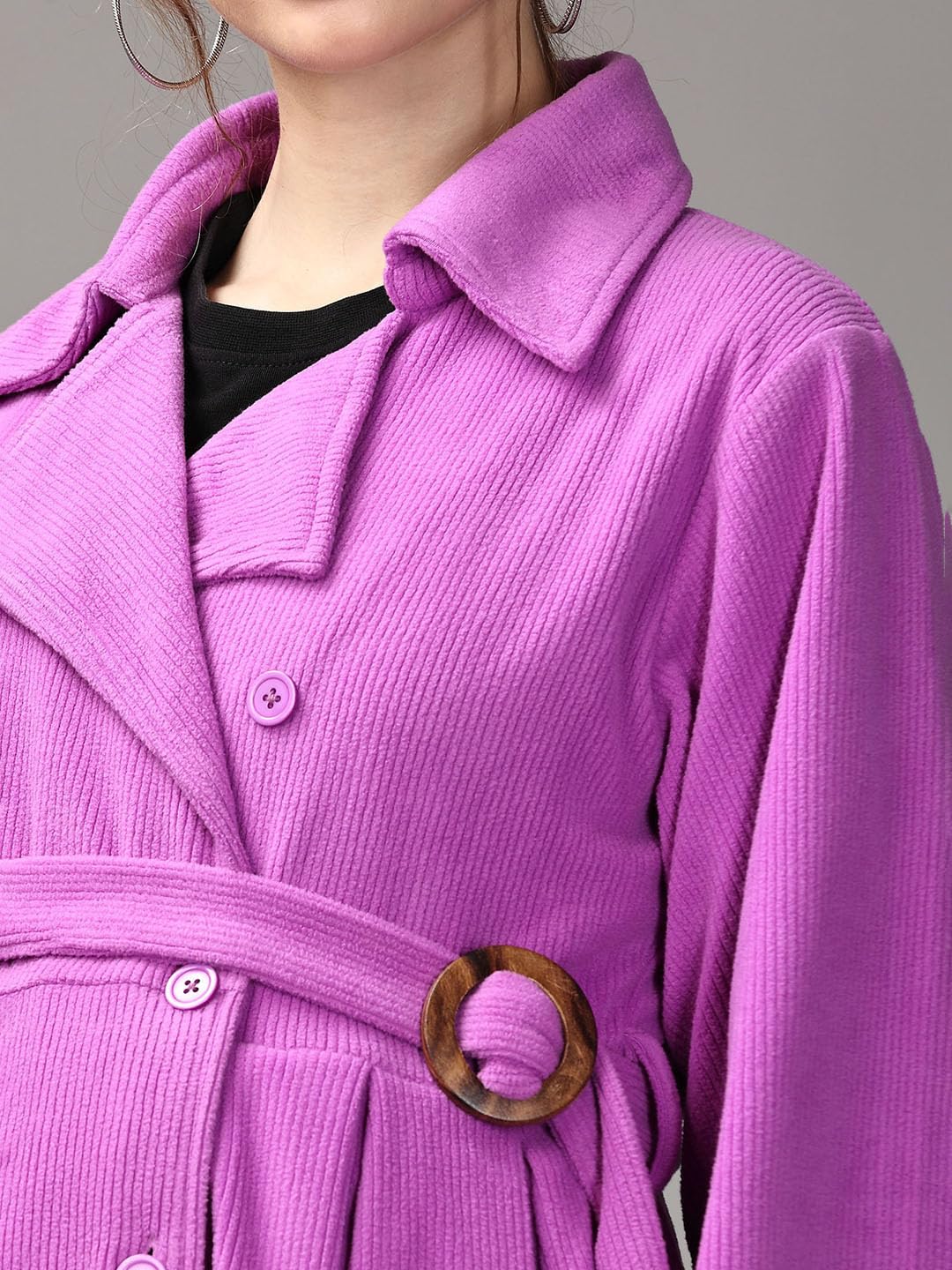 The Mom Store Women's Poly-Corduroy Maternity Trench Coat Full Sleeves Pre and Post Pregnancy Wear Winter Jacket (Lavender_M) 3