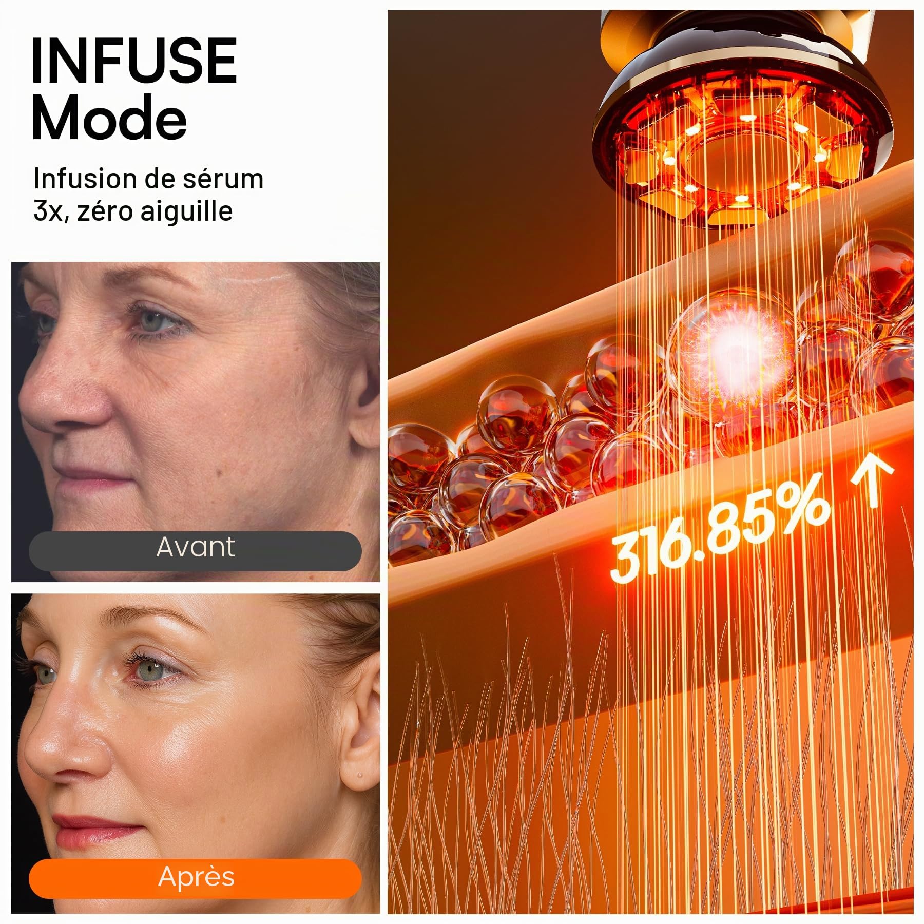 INIA Professionelles 3-in-1 Anti-Falten Gesichtsmassagegerät mit Mikrostrom & Rotlicht Straffendes Lifting-Gerät für Gescht/Hals