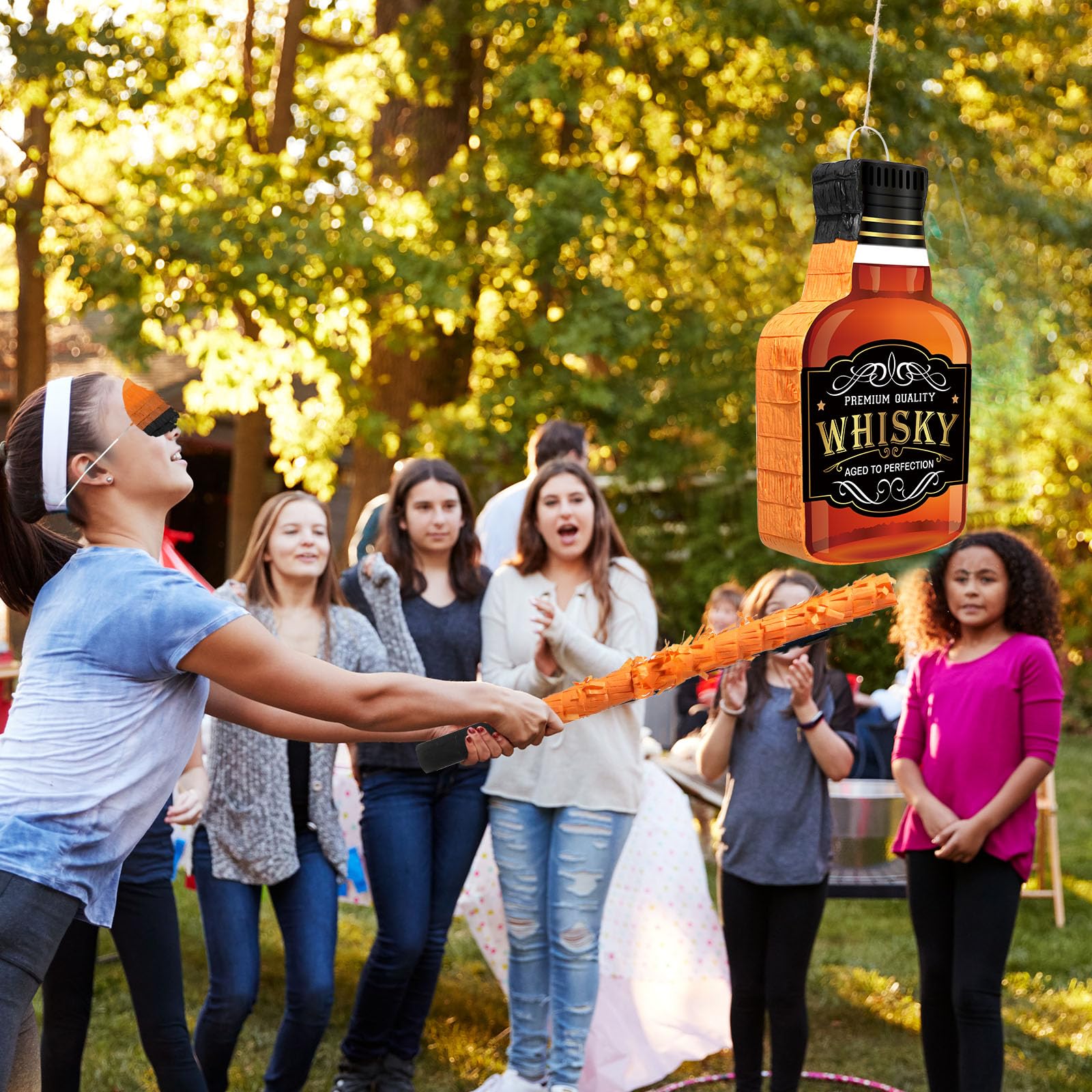 Panelee Pignatta per Adulti con Bastone Coriandoli e Benda con Nappina Set di Pentolaccia a Tema di Bottiglia di Tequila Birra Champagne Whisky Pinata per Donna Uomo Addio al Celibato Festa Matrimonio