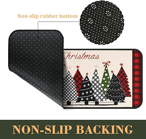 Miniatura 6 de Juego de 2 alfombras de cocina de búfalo con diseño de árboles de Navidad, diseño de árbol de Navidad, decoración de bajo perfil para el hogar,