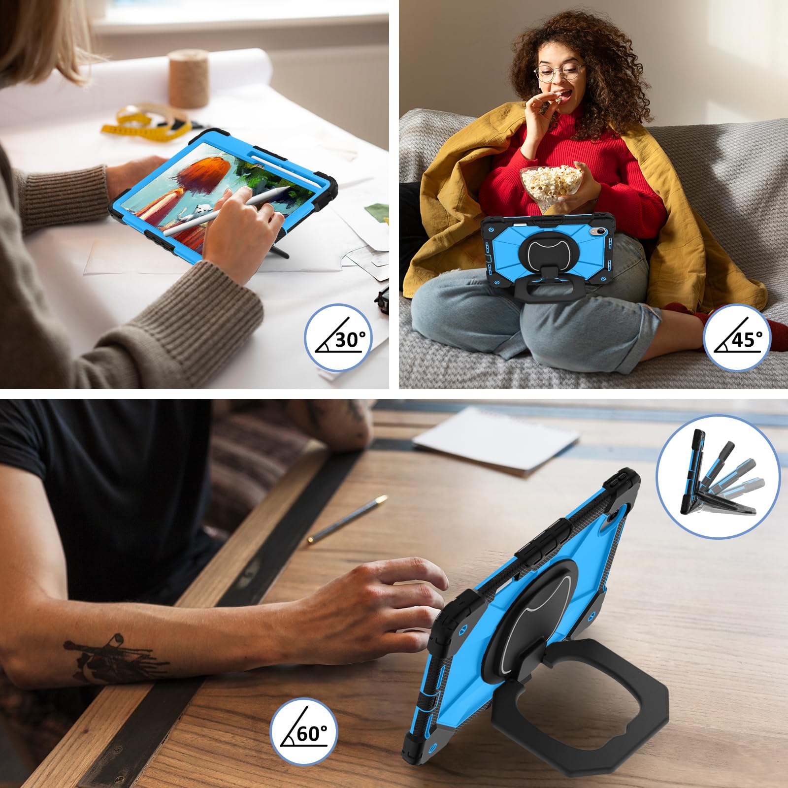 Custodia per tablet compatibile con Lenovo Idea Tab Pro GT 13", resistente agli urti, con manico a W, staffa di supporto+tracolla robusta custodia protettiva nera+blu