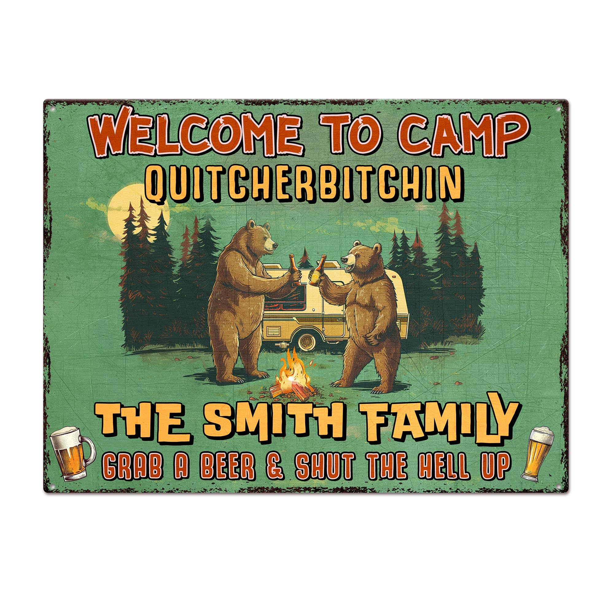 Personalized Camping Sign Wood Sign, Camper Sign, Camping Signs, Campfire Personalized Welcome Sign with your Family Last Name, Gift for Campers, Weatherproof Indoor Outdoor (08)
