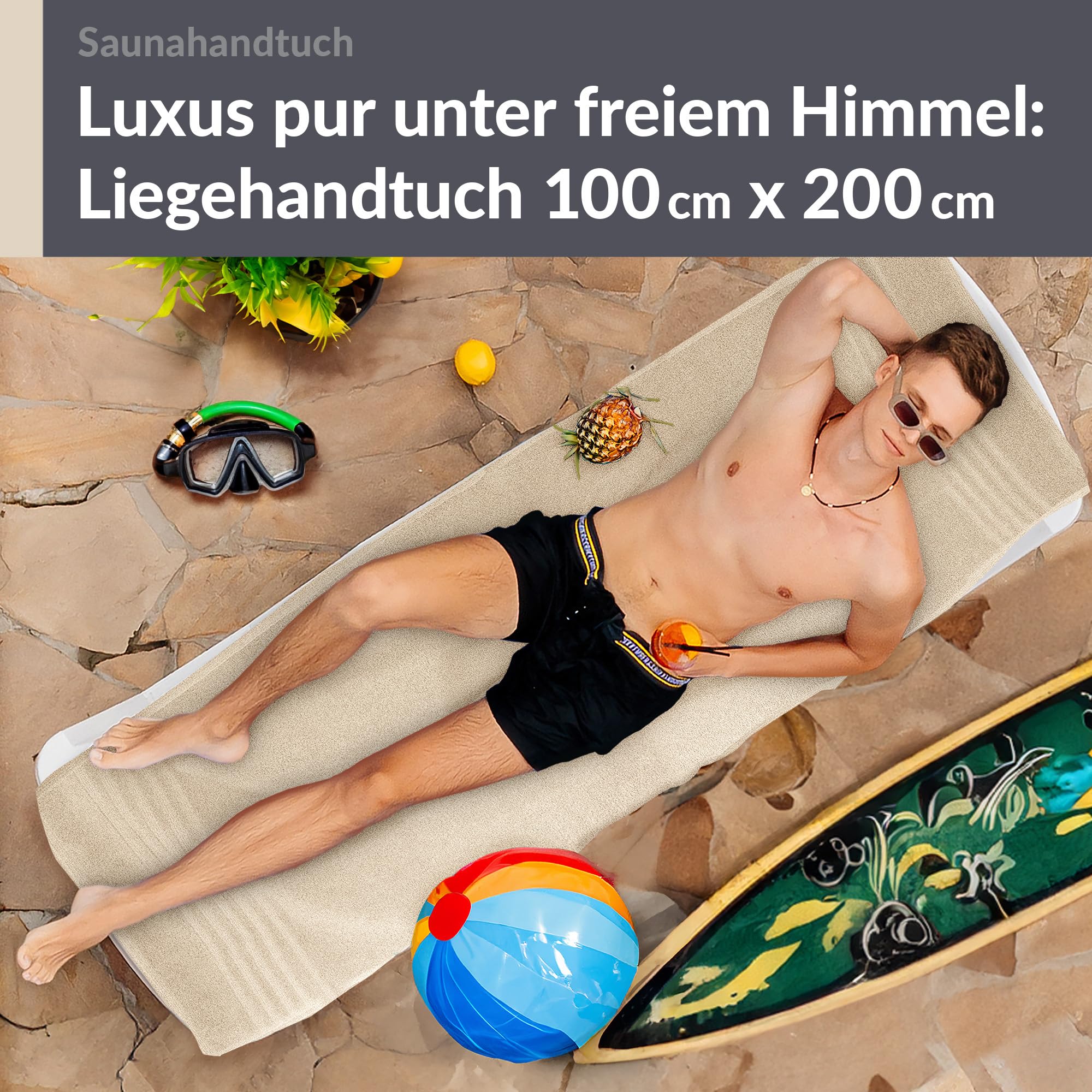 Lashuma Badehandtuch groß 100x200 cm Natur – Saugstarkes Weiches Saunahandtuch 100% Baumwolle