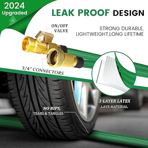 Miniatura 5 de Manguera de jardín expandible de 50 pies, manguera de agua flexible y ligera con boquilla y soporte de montaje en pared, tubo de agua plegable con
