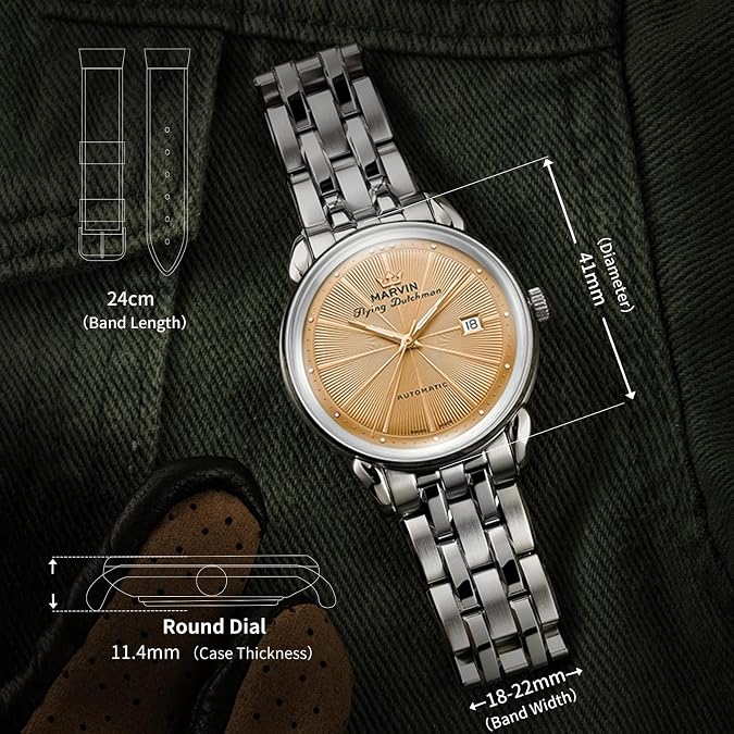 marvin Automatic Watch Swiss Movement Mechanical Luxury Watches for Men with Stainless Steel Strap,Sapphire Glass Dial,Luminous Hands and Hour Markers,50m Waterproof