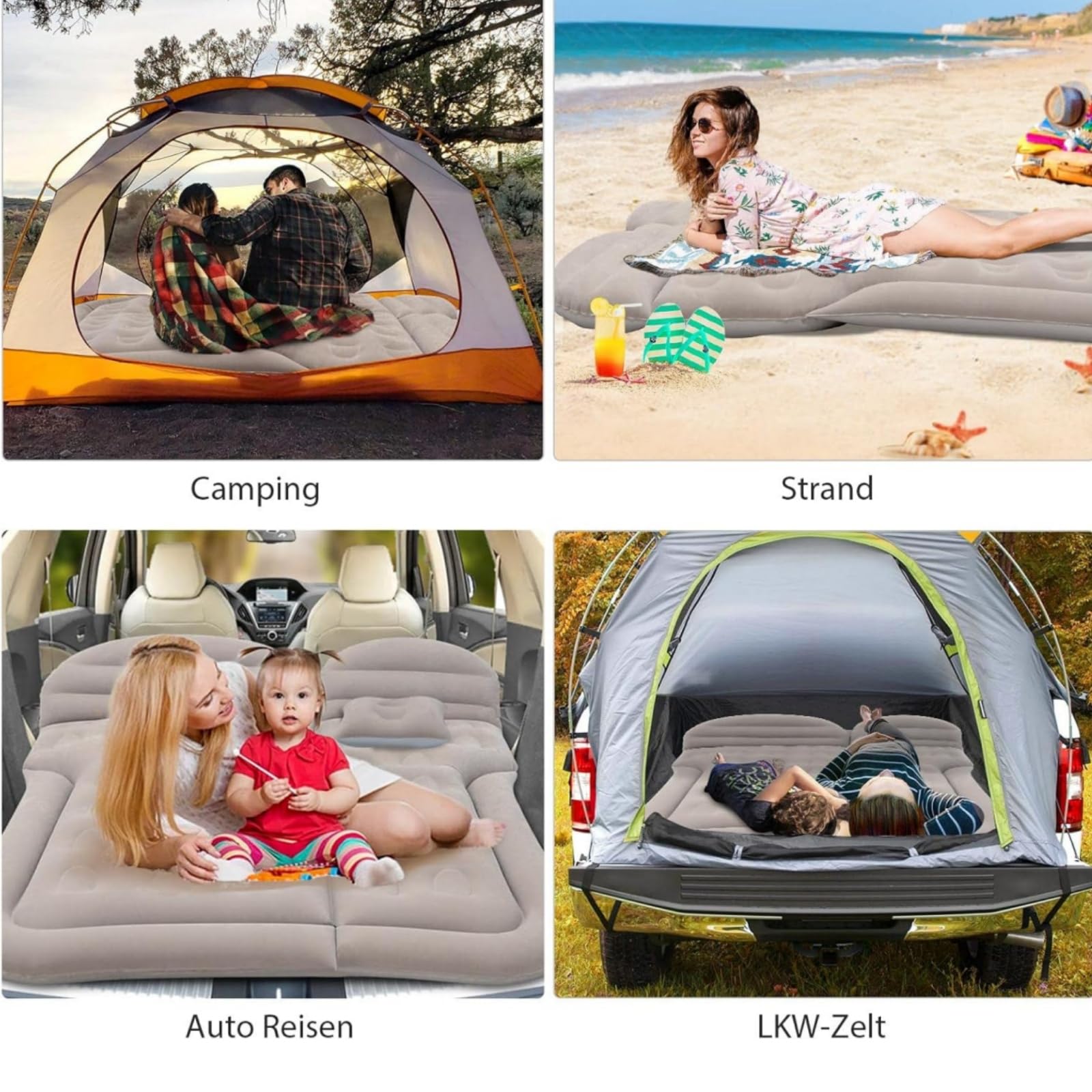 Materasso ad aria per auto, con pompa ad aria e 2 cuscini, universale, per bagagliaio e SUV, campeggio, viaggi, esterni, 175 cm x 130 cm, grigio
