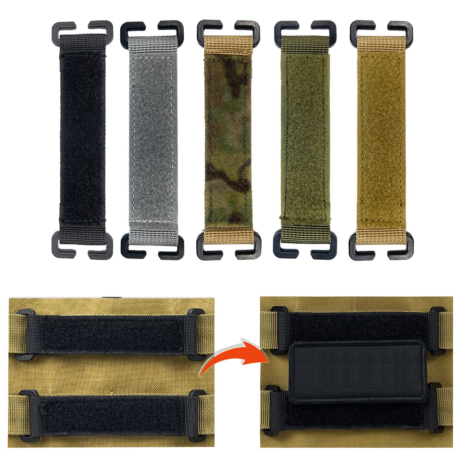Adaptateur Patchs Tactiques Pour Bandes MOLLE - Fixation Rapide Velcro, Taille 18x2,5cm, Pour Équipements Tactiques