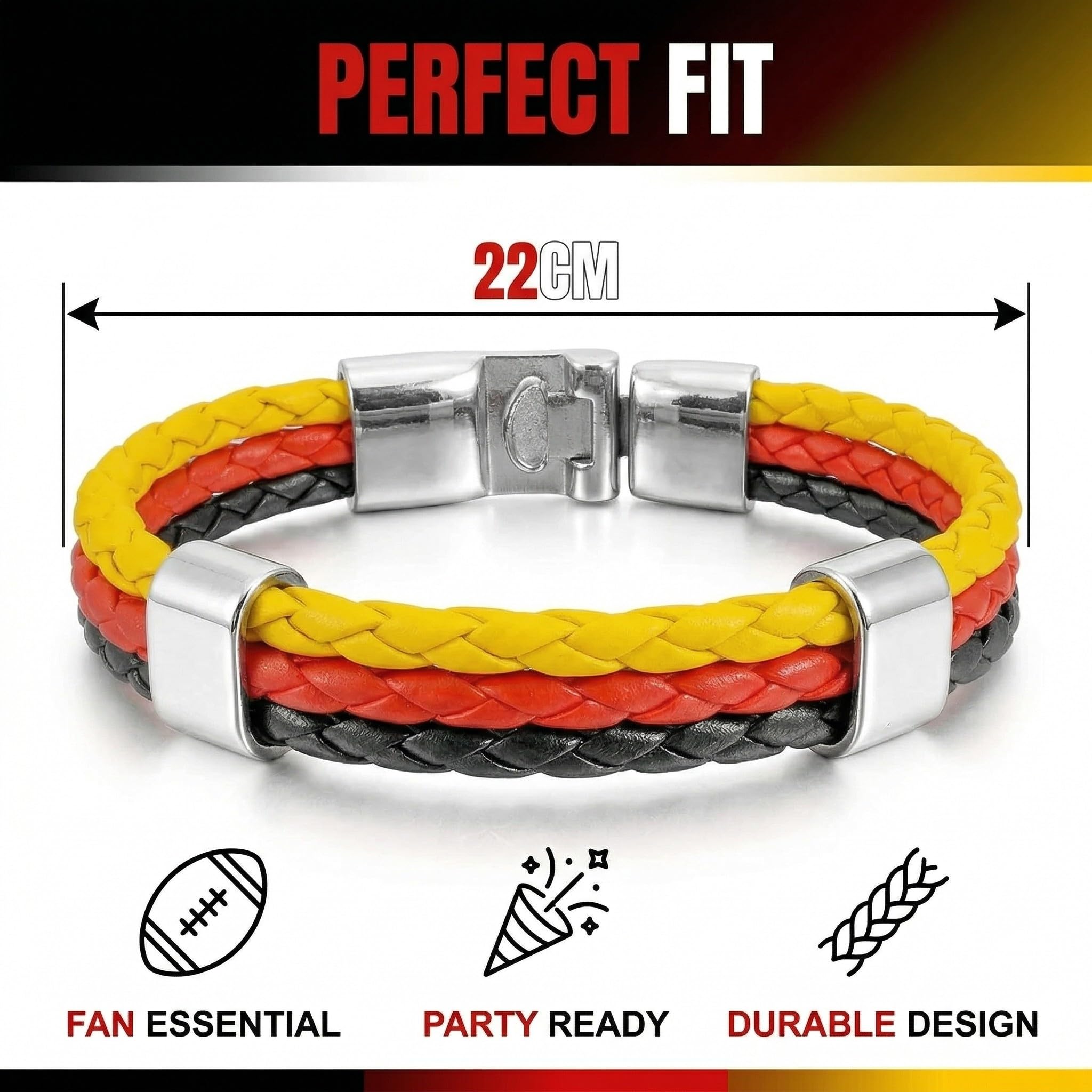 Bracelets Allemagne Cuir Synthétique Drapeau Tricolore 22cm Lot de 2