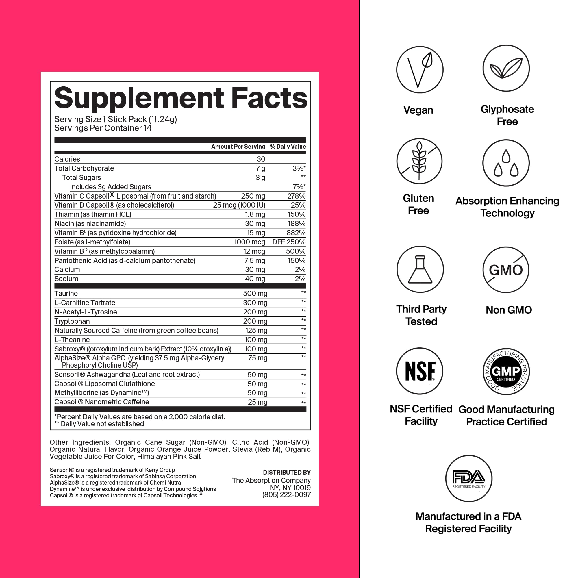 The Absorption Company Energy Drink Mix - 150mg Vitamin C Powder - 7 Pack — Amazon image 2