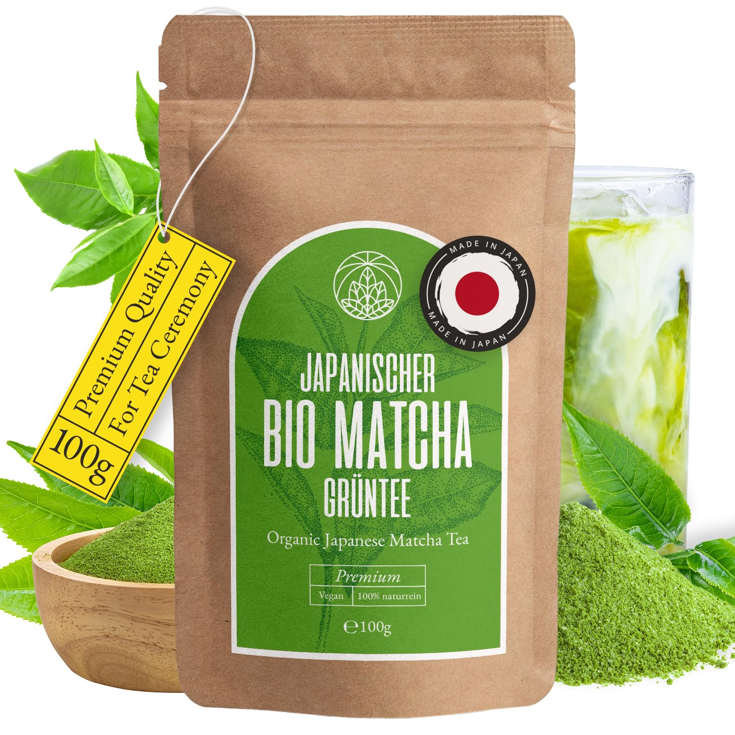 Bio Matcha Pulver Monte Nativo (100g) - Matcha Tee für Latte - Premium Grüner Tee - 100% natürlich und ohne Zusatzstoffe