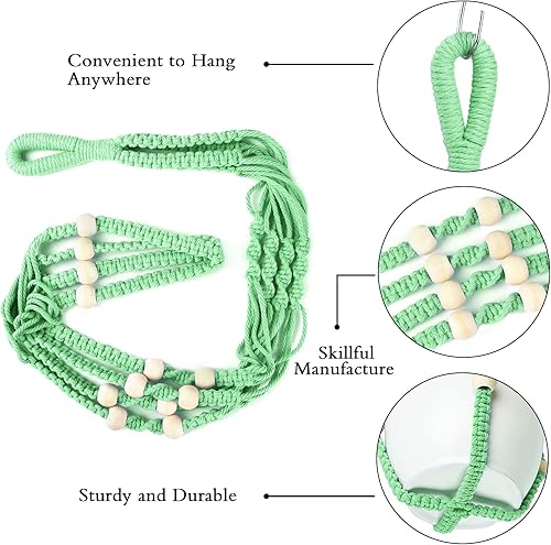 Vista 45 de Augshy 2 ganchos colgantes para plantas, para decoración de interiores y exteriores, macramé con 4 ganchos (35 pulgadas)