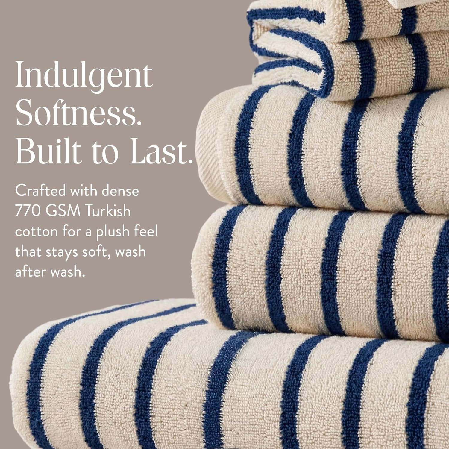 Brooklinen Super-Plush 100% Turkish Cotton Hand Towels - Set of 2-770 GSM, Highly Absorbent, Machine Washable, Perfect for Home & Bathroom (20" x 30",Striped Abyss)