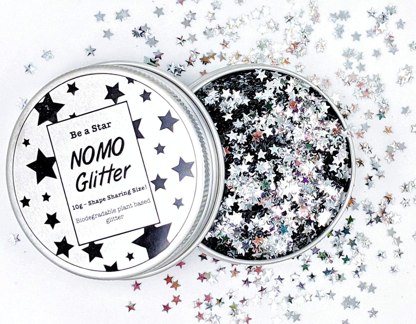 1/3oz! Silver Stars Plant-Based Biodegradable Vegan Cosmetic Glitter for Face, Body, Craft & Nails (10g) (Silver Stars, 10g!)