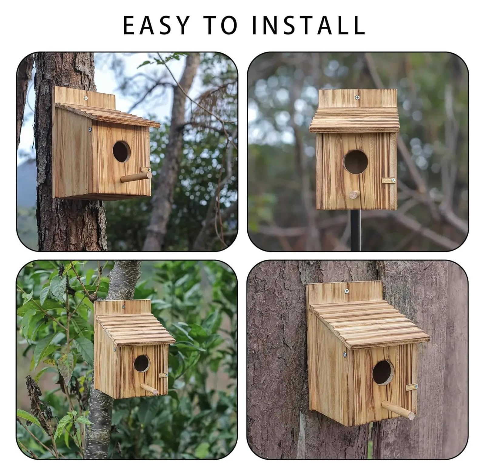 Nido de Madera para pájaros Casitas de Madera for pájaros for Exterior con Poste, casa for pinzones, cardenales y Azules, Colgante for jardín, Casas Rurales