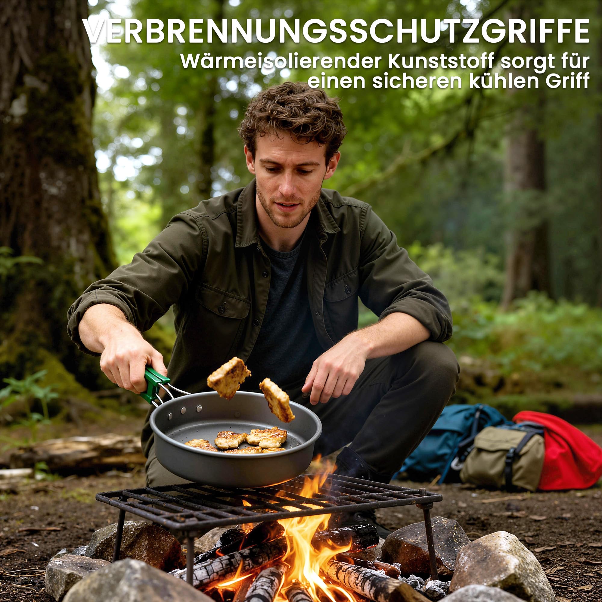 Outsunny Camping Kochgeschirr Set mit Anti-Verbrühungsgriffen Topf Grau | 5-Teiliges Outdoor Geschirr, Pfanne, Tragbares Kochtopf Set, für 4-5 Personen, für Outdoor Wandern Picknick BBQ
