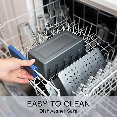 Miniatura 7 de HONGBAKE Sartén para pastel de carne con bandeja de drenaje, moldes para pan de 9 x 5 pulgadas con inserto, antiadherente para pastel de carne para