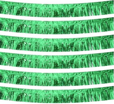 Green Foil Fringe Garland 10FT 6packs for Parade Float Decorations | Metallic Foil Tinsel Fringe Banners with Adhesive Backing for Wedding Birthday Party Graduation Six Green