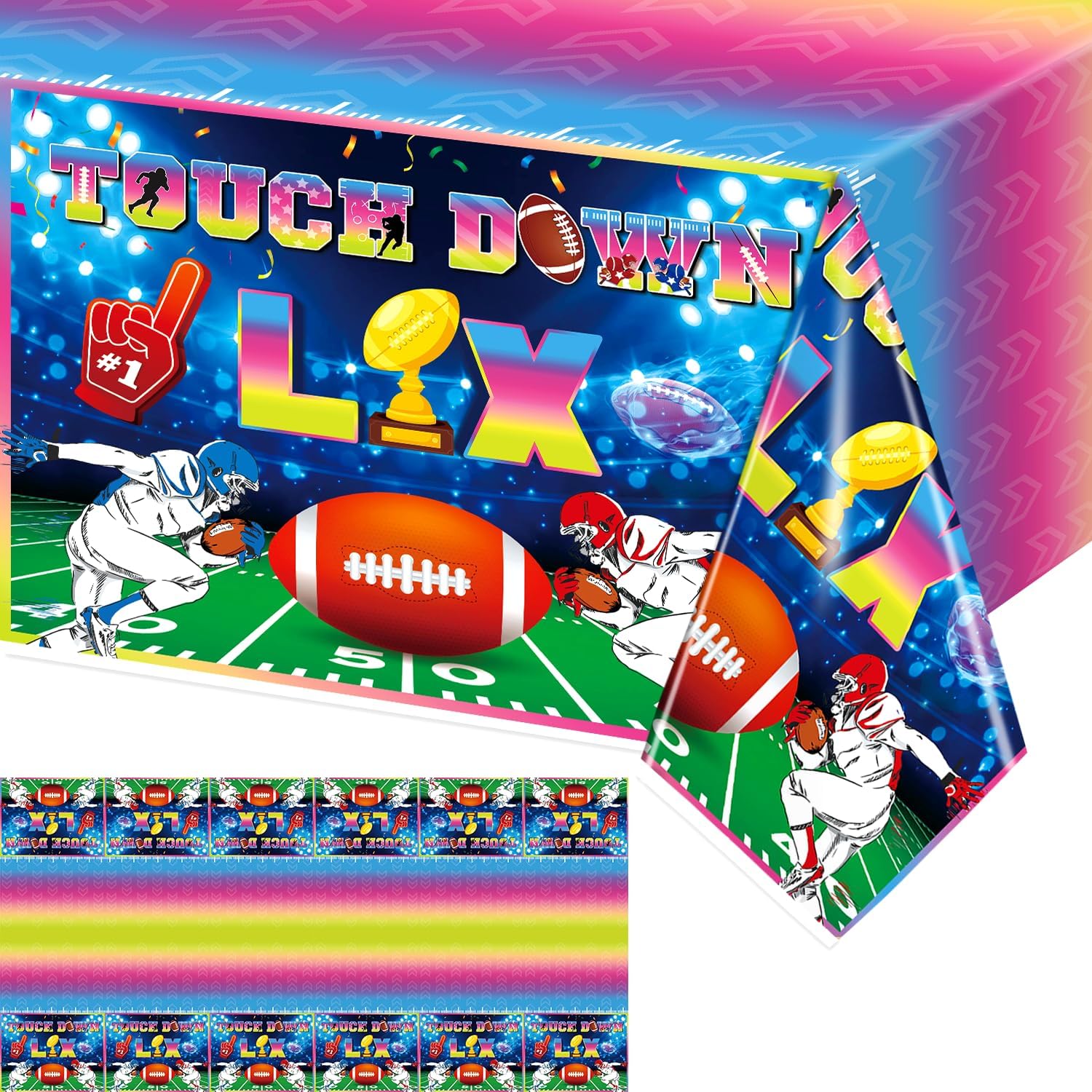 3 Pieces Football Tablecloth, 108 * 54 Inch Football Party Decorations Table Cover, Touch Down Football Tablecloth, Football Party Decorations 2026 Tablecloth for Football Party