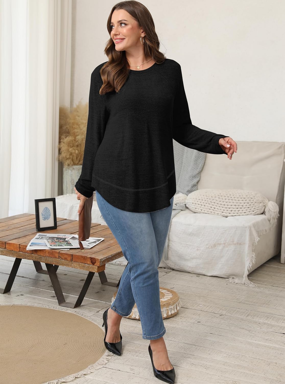 Sampeel Long Sleeve Shirts for Women Tunic Tops Loose Fit Dressy Crew Neck Pullover Basic Sweaters for Women 2025 - Image 5
