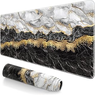 Atufsuat Extended Large Mouse Pad, XXL Gaming Desk Pad 31.5 x 15.7 Inch, Big Computer Keyboard Mousepad, Waterproof Mouse Mat with Stitched Edges and Non-Slip Base for Gaming, Black Cracked Marble