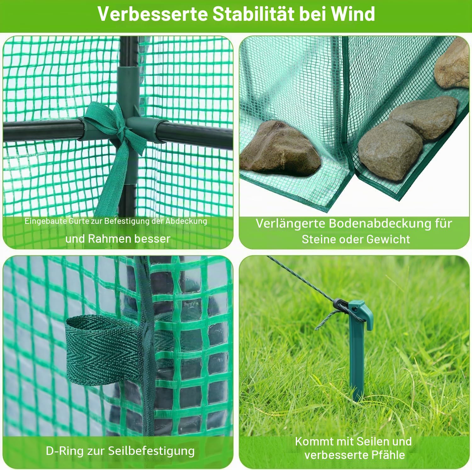 Ohuhu Gewächshaus Foliengewächshaus 3 Tiers 12 Regale | Winterfest & Stabil | Tomatengewächshaus für Pflanzen mit PE-Abdeckung | Tomatenhaus für Garten 145x145x195 cm Grün