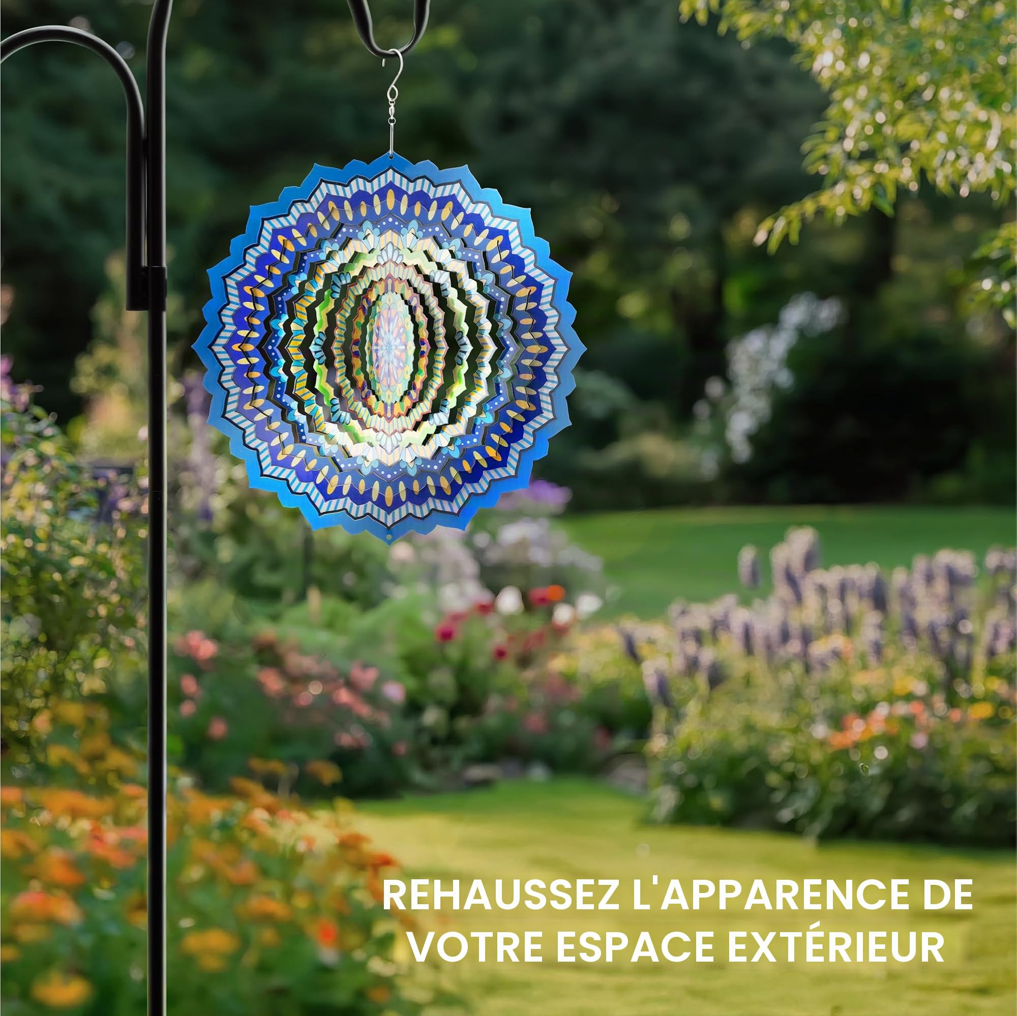 Navaris Carillon a Vent Exterieur Zen - Eolienne Moulin à Vent Cinétique Pivotant avec Crochet de Suspension - Decoration Jardin en Acier Inoxydable - Éolienne pour Extérieur