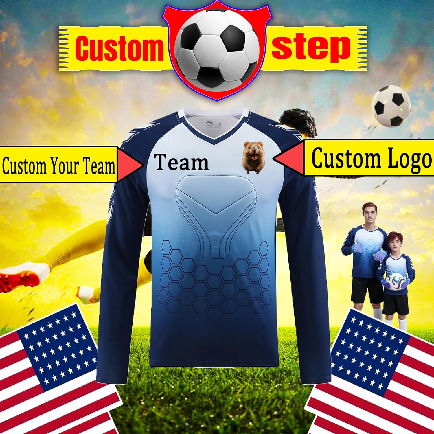 Custom Goalie Long Sleeve Shirt Elbow Padded Youth Adult Soccer Goalkeeper Shirt Padded Personalized Name Number Team Logo - Image 3