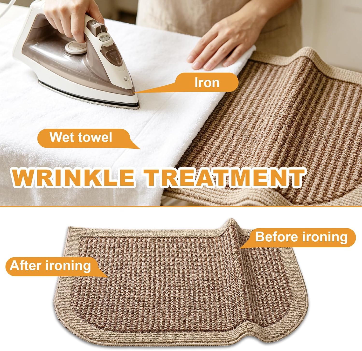 Kitchen Rugs Set of 2, Non Slip Absorbent Washable Floor Mats Kitchen Runner Rugs, Half Moon Standing Runner Rug for Kitchen Sink and Laundry, 20"x32" + 20"x48", Brown