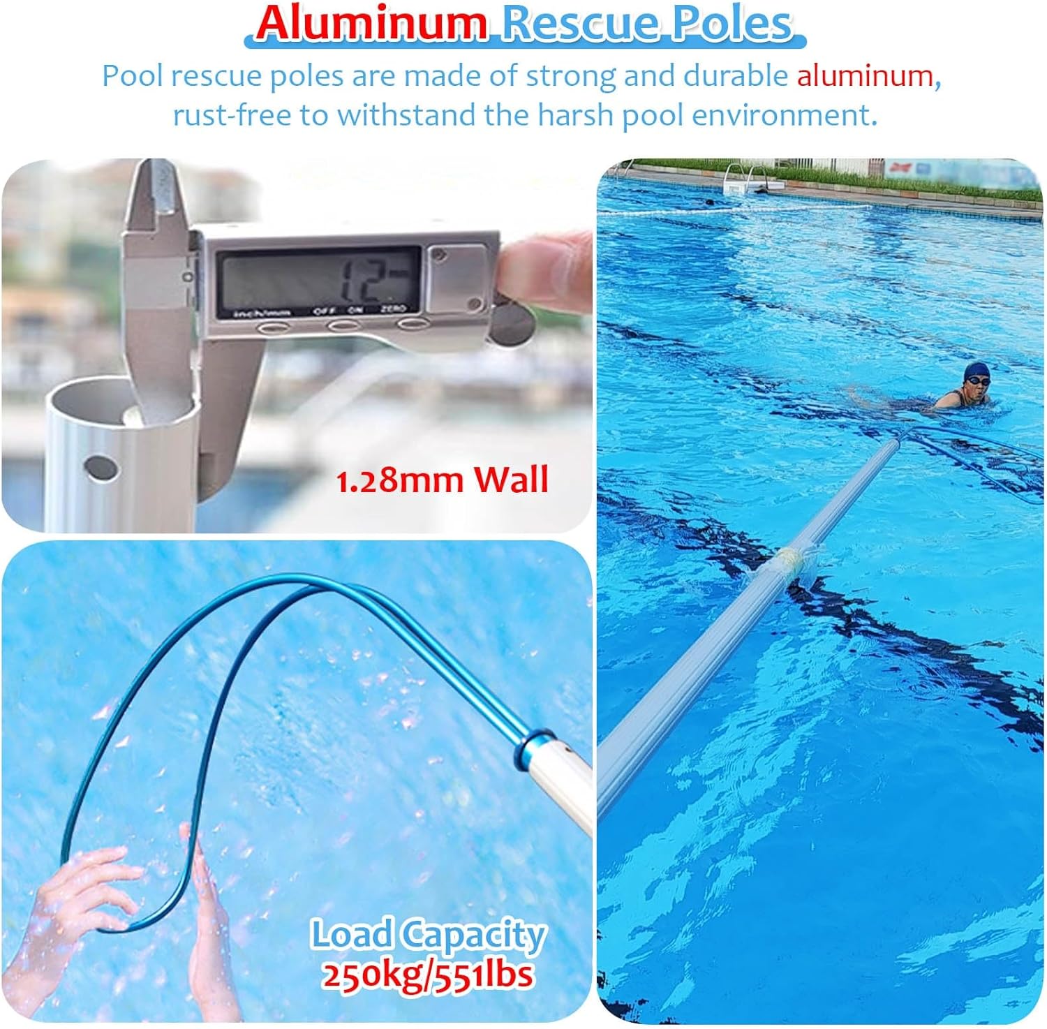Telescopic Rescue Pole for Swimming Pools - 2m Extendable Lifesaving Hook, Emergency Drowning Prevention Tool - Essential Summer Safety Equipment for Poolside Rescue