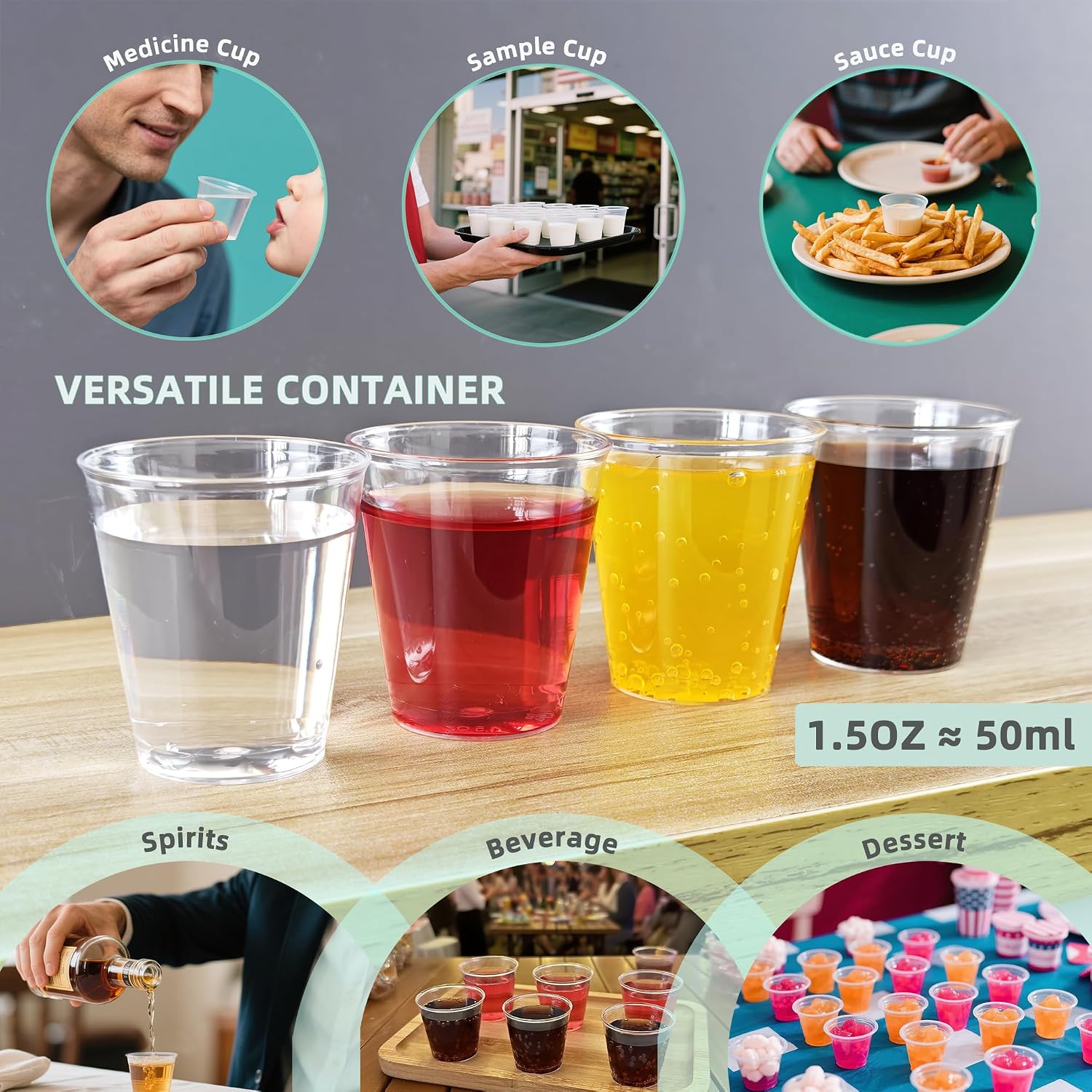 1/1.5oz 200pcs Mini Plastic Shot Glasses Hard Clear Cups Disposable Party Cups, sauces Cups, for Samples Tasting, Restaurants, Festivals Parties, Catering & Event (200, 1.5oz)