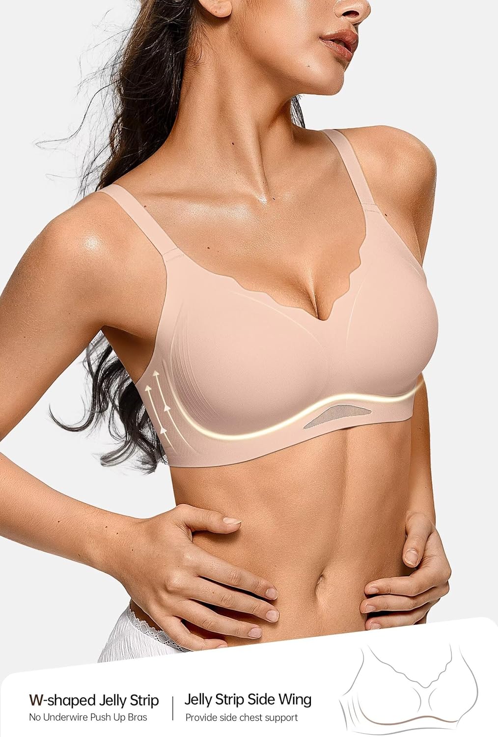 Vertvie Seamless Wireless Bra for Women No Underwire Jelly Push Up Full Coverage Comfort Invisible Everyday T-Shirt Bra (Nude,XX-Large) - Image 2
