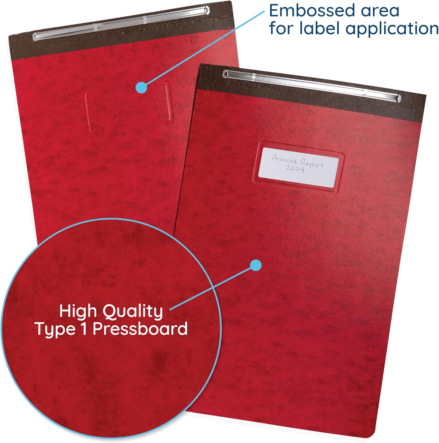 Blue Summit 10 Pressboard Report Covers with Fasteners, 11x17 Folder for Blueprints, 11x17 Portfolio Binder, 3” Capacity, Red, 10 Pack