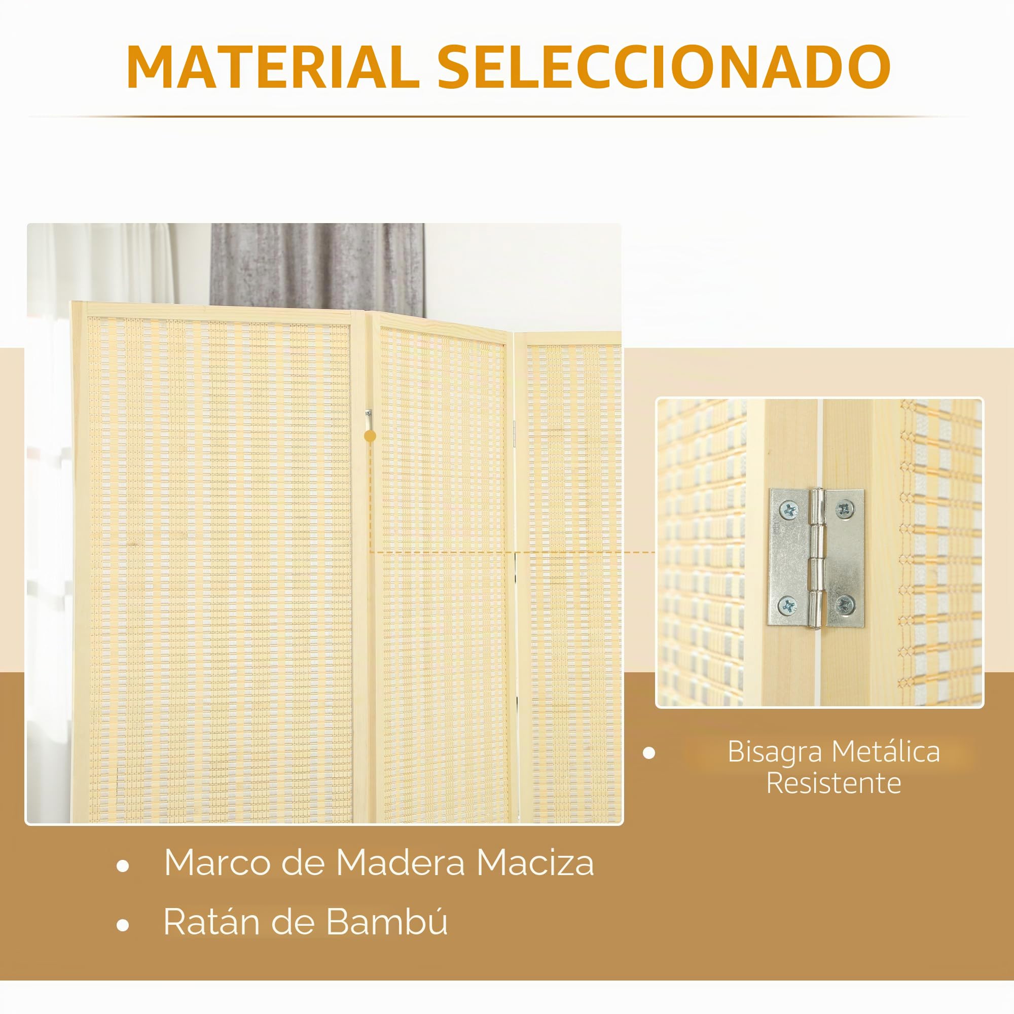 HOMCOM 3 paneles divisor 6 ft, pantalla priv. portátil, madera nat. | Plegable para interiores, bambú tejido a mano, divisor de pared independiente, para Home Office