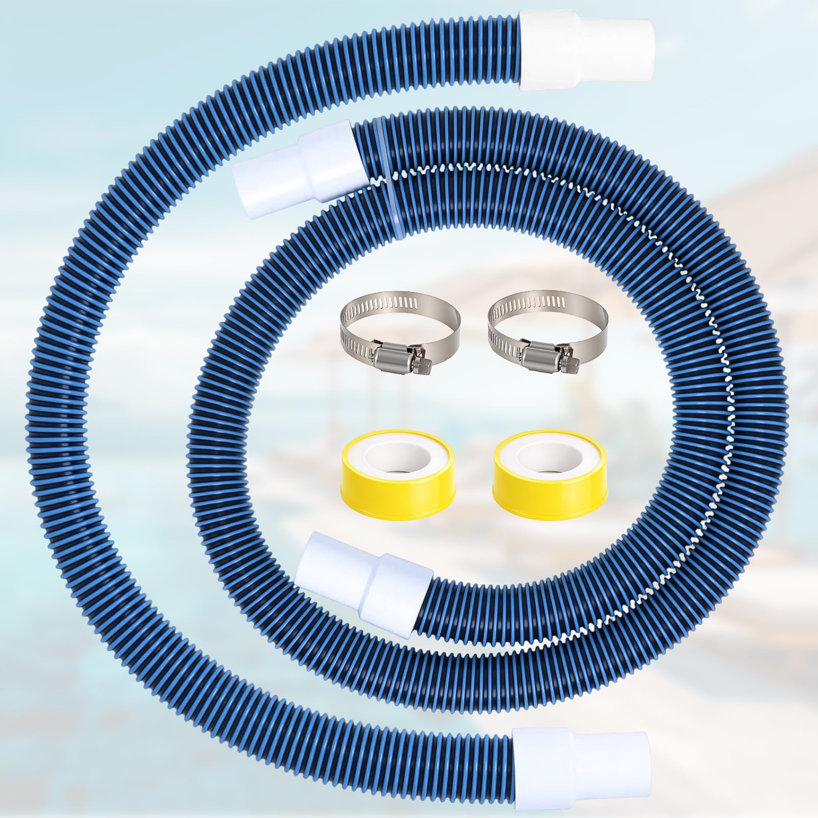 Photo 1 of 1 1/2" Swimming Pool Filter Hose for Above Ground Swimming Pool Vacuums with Hose Clamp 3FT 6FT (2 set)