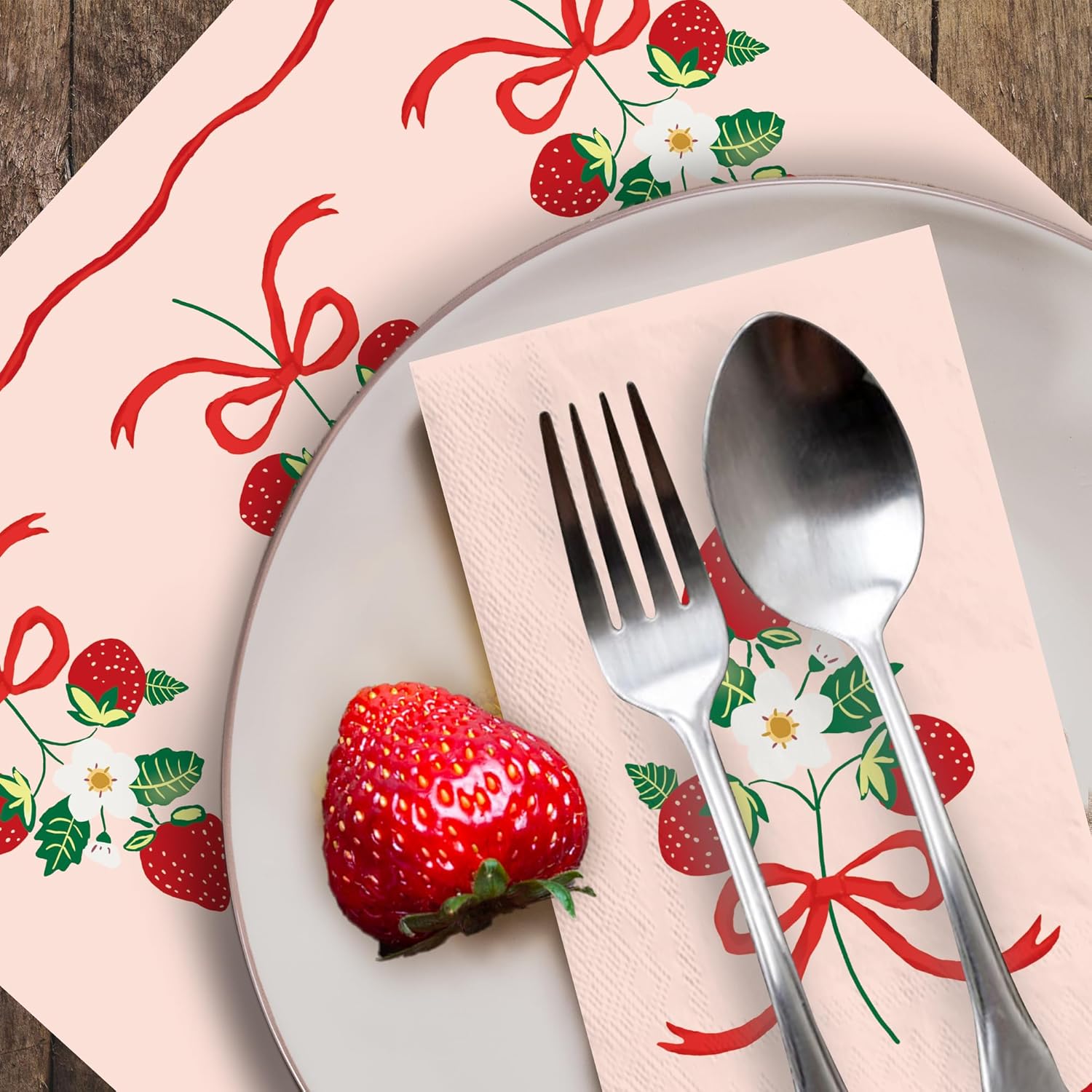 100 Pcs Strawberry Paper Napkins 3 Ply Disposable Cocktail Napkins Hand Towels for Bathroom Kitchen Birthday Berry Sweet Party Supplies - Image 4