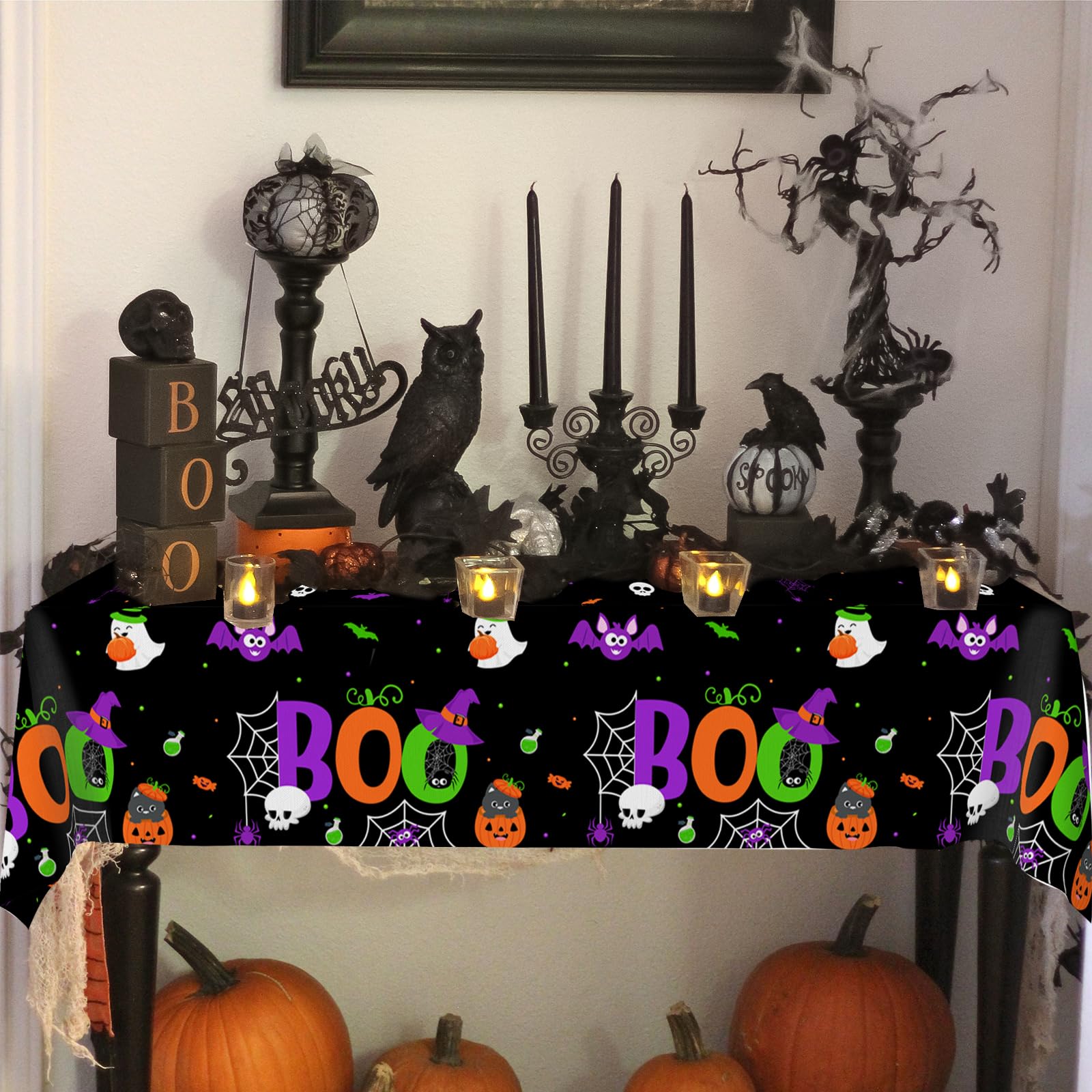 Halloween Plastic Tablecloth 3-Pack - Blue Pumpkin & Ghost Design, Waterproof Wipeable - 4.3x9 Ft - View #11