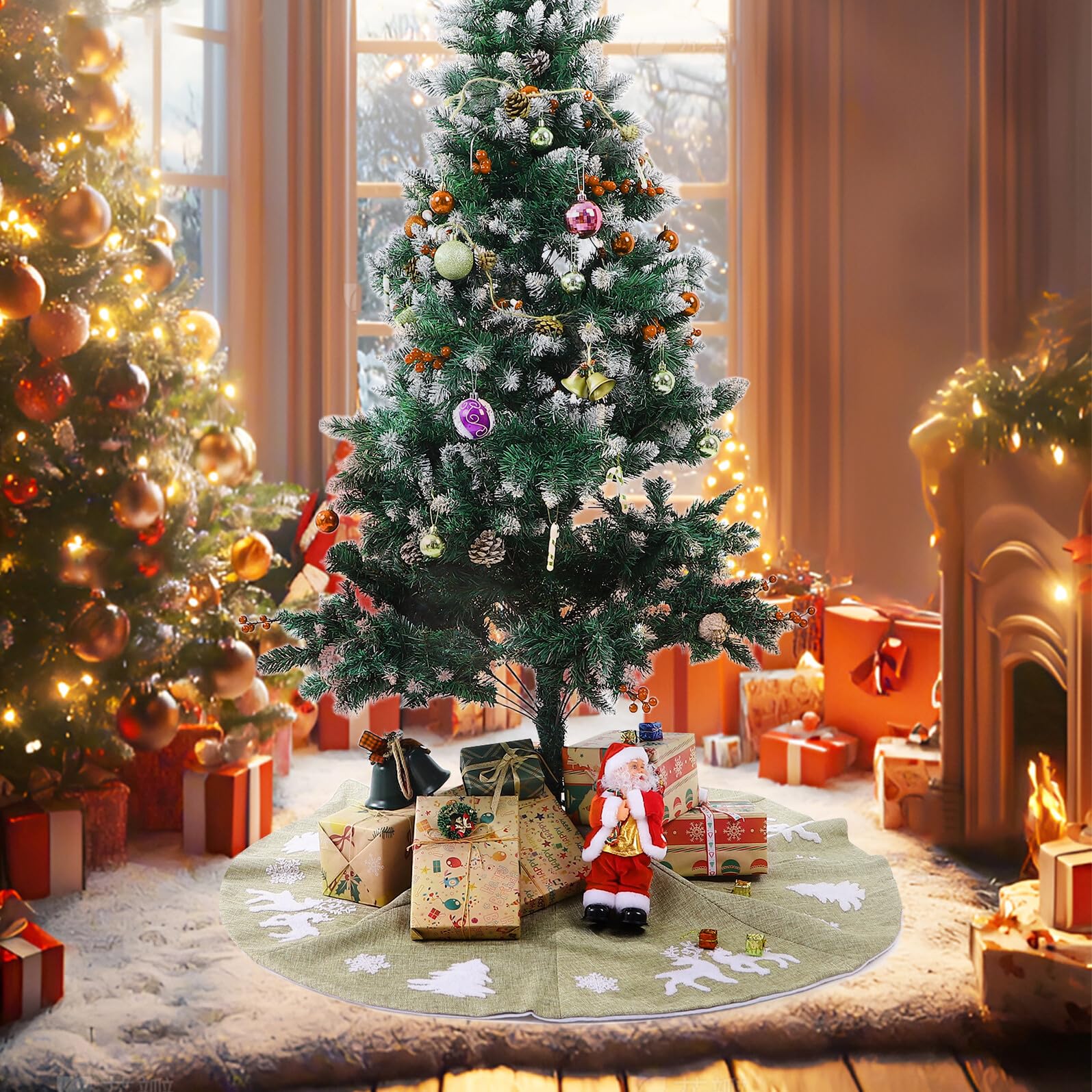 Gadpiparty 1pezzi Copri Base Albero Natale in Tessuto Spesso di Gonna Decorativa per Albero di Natale Stampa Classica e Adorabile Accessorio per Feste